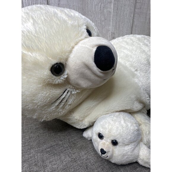 Goffa Other - Goffa White Seal w/ Attached Baby Stuffed Animal Soft Cuddly Pillow Plush 30"